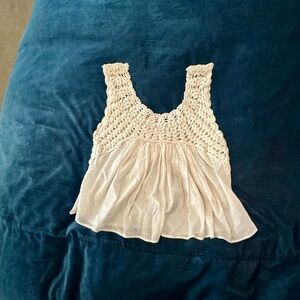 THE GREAT. Cream Cropped Smocked Tank Top